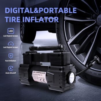 NYAP QICHEYONGPIN 12V Car Tire Inflator with LED Display - Portable, High-Pressure Air Pump for Auto, Truck, and Motorcycle Tires, Auto Shutoff Feature, Car Tire Inflation|Modern Tire Pump|Compact Design, Tire Inflator for Car