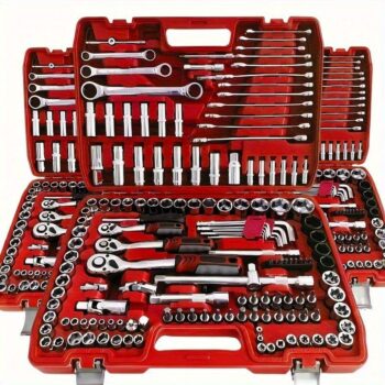 Red 46&216pcs Car Repair Tool Set, Suitable for Cars and Bicycles Multifunctional Wrench Kit GS55&216-27, Perfect Choice for Father's Day