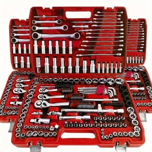 Red 46&216pcs Car Repair Tool Set, Suitable for Cars and Bicycles Multifunctional Wrench Kit GS55&216-27, Perfect Choice for Father's Day