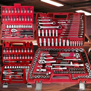 Red 46&216pcs Car Repair Tool Set, Suitable for Cars and Bicycles Multifunctional Wrench Kit GS55&216-27, Perfect Choice for Father's Day