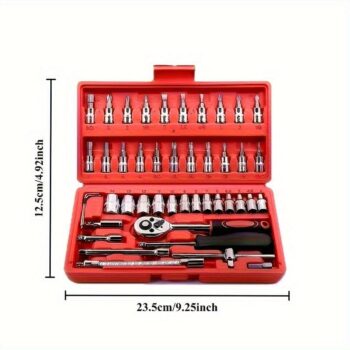 Red 46&216pcs Car Repair Tool Set, Suitable for Cars and Bicycles Multifunctional Wrench Kit GS55&216-27, Perfect Choice for Father's Day