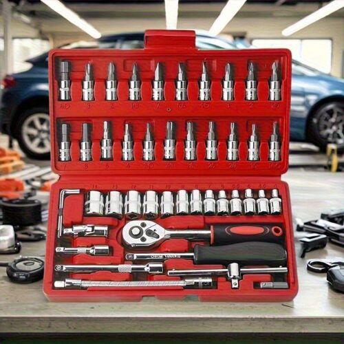 Red 46&216pcs Car Repair Tool Set, Suitable for Cars and Bicycles Multifunctional Wrench Kit GS55&216-27, Perfect Choice for Father's Day - Image 3