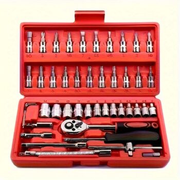 Red 46&216pcs Car Repair Tool Set, Suitable for Cars and Bicycles Multifunctional Wrench Kit GS55&216-27, Perfect Choice for Father's Day