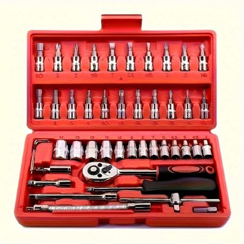 Red 46&216pcs Car Repair Tool Set, Suitable for Cars and Bicycles Multifunctional Wrench Kit GS55&216-27, Perfect Choice for Father's Day - Image 7