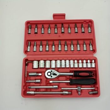 Red 46&216pcs Car Repair Tool Set, Suitable for Cars and Bicycles Multifunctional Wrench Kit GS55&216-27, Perfect Choice for Father's Day