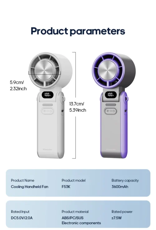 KINSCOTER: Portable Air Cooling Turbo Fan 3600mAh 100 Wind Speeds Adjustable Outdoor Foldable Handheld Fan - Image 21