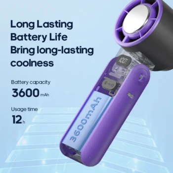 KINSCOTER Portable Air Cooling Turbo Fan 3600mAh 100 Wind Speeds Adjustable Outdoor Foldable Student Handheld Fan with Lanyard