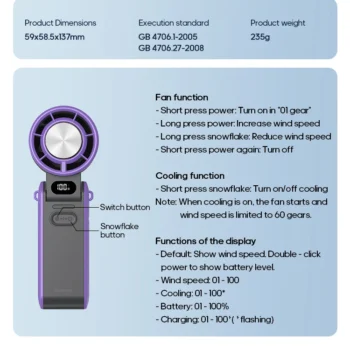 KINSCOTER: Portable Air Cooling Turbo Fan 3600mAh 100 Wind Speeds Adjustable Outdoor Foldable Handheld Fan
