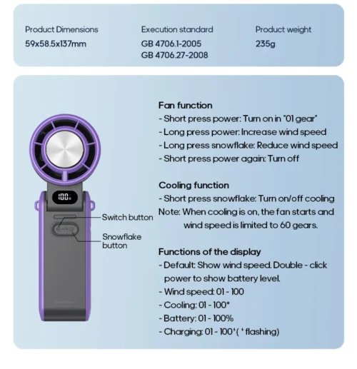 KINSCOTER: Portable Air Cooling Turbo Fan 3600mAh 100 Wind Speeds Adjustable Outdoor Foldable Handheld Fan - Image 22