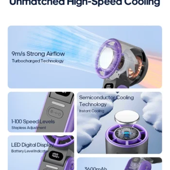 KINSCOTER: Portable Air Cooling Turbo Fan 3600mAh 100 Wind Speeds Adjustable Outdoor Foldable Handheld Fan