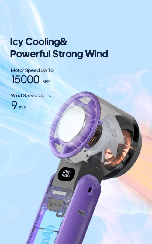 KINSCOTER: Portable Air Cooling Turbo Fan 3600mAh 100 Wind Speeds Adjustable Outdoor Foldable Handheld Fan - Image 11