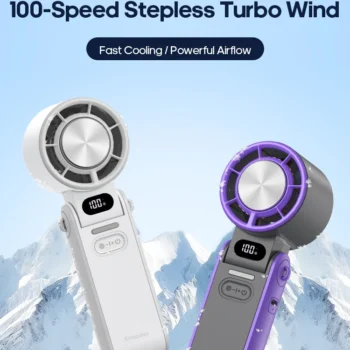 KINSCOTER: Portable Air Cooling Turbo Fan 3600mAh 100 Wind Speeds Adjustable Outdoor Foldable Handheld Fan