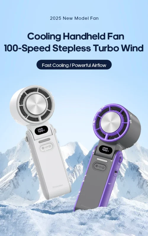 KINSCOTER: Portable Air Cooling Turbo Fan 3600mAh 100 Wind Speeds Adjustable Outdoor Foldable Handheld Fan - Image 7