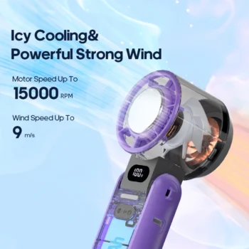 KINSCOTER Portable Air Cooling Turbo Fan 3600mAh 100 Wind Speeds Adjustable Outdoor Foldable Student Handheld Fan with Lanyard