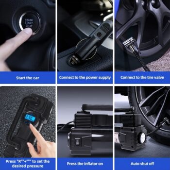 NYAP QICHEYONGPIN 12V Car Tire Inflator with LED Display - Portable, High-Pressure Air Pump for Auto, Truck, and Motorcycle Tires, Auto Shutoff Feature, Car Tire Inflation|Modern Tire Pump|Compact Design, Tire Inflator for Car
