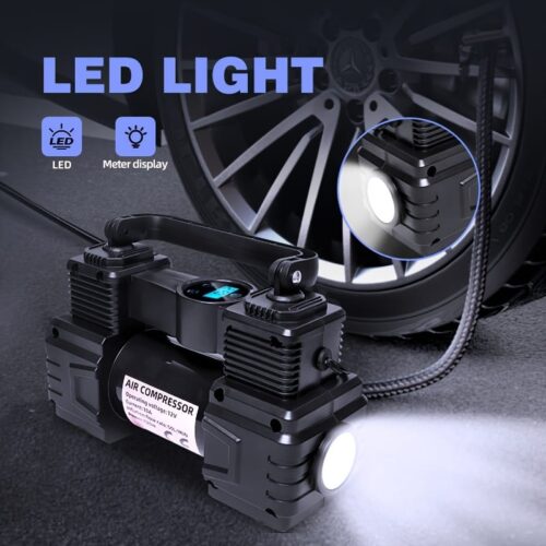 NYAP QICHEYONGPIN 12V Car Tire Inflator with LED Display - Portable, High-Pressure Air Pump for Auto, Truck, and Motorcycle Tires, Auto Shutoff Feature, Car Tire Inflation|Modern Tire Pump|Compact Design, Tire Inflator for Car