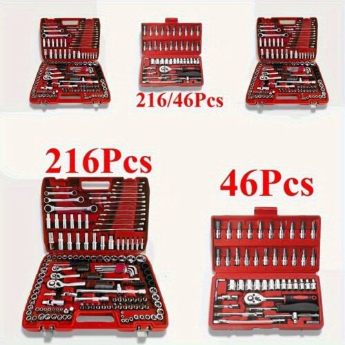 Red 46&216pcs Car Repair Tool Set, Suitable for Cars and Bicycles Multifunctional Wrench Kit GS55&216-27, Perfect Choice for Father's Day - Image 2