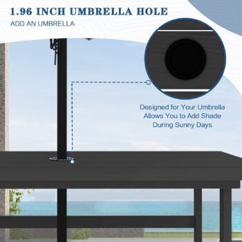 7 PCS HDPE Outdoor Furniture Set for 6, Dining Table and Chairs w/ Umbrella Hole