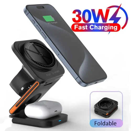 30W 3 in 1 Wireless Phone Magnetic Foldable Charger